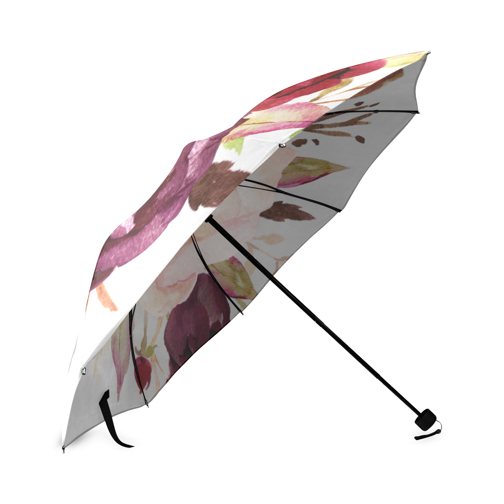 Burgundy Pink Watercolor Roses Floral Foldable Umbrella (Model U01)