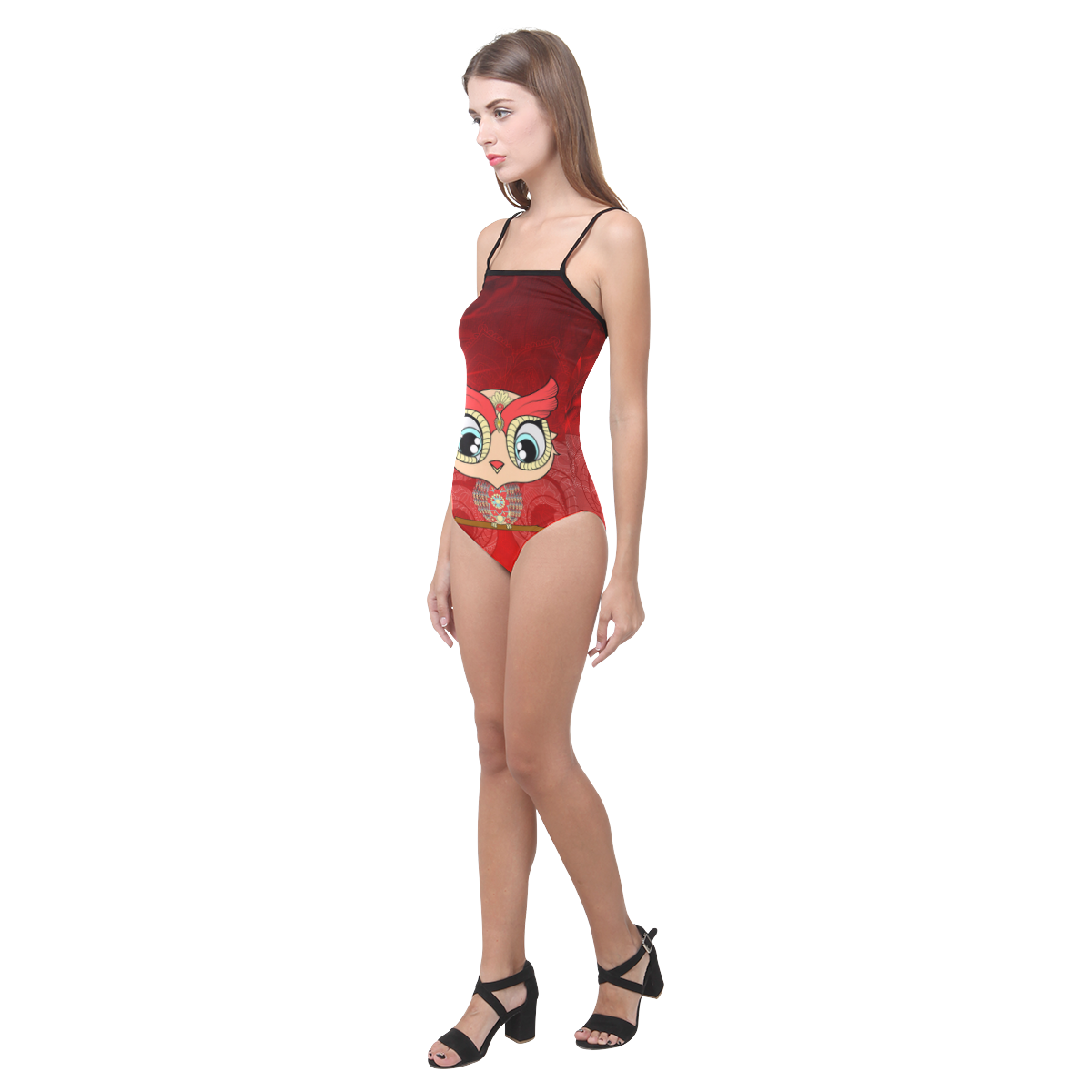 Cute owl, mandala design colorful Strap Swimsuit ( Model S05)