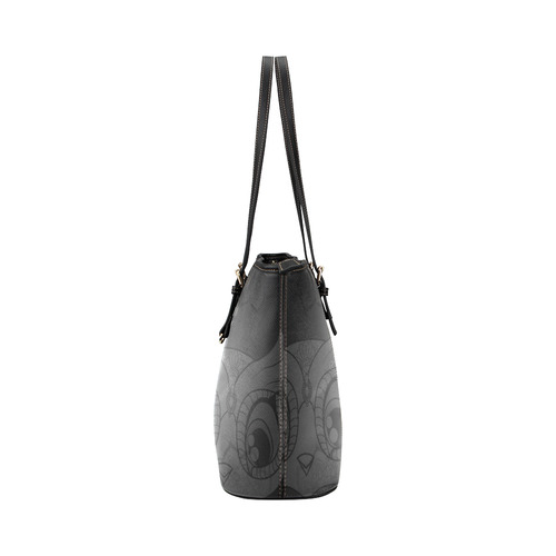Cute owl, mandala design black and white Leather Tote Bag/Small (Model 1651)