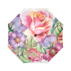 Watercolor Roses Daisies Floral Flowers Auto-Foldable Umbrella (Model U04)