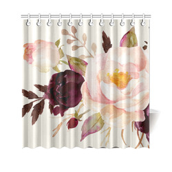 Burgundy Red Pink Roses Floral Watercolor Shower Curtain 69"x70"
