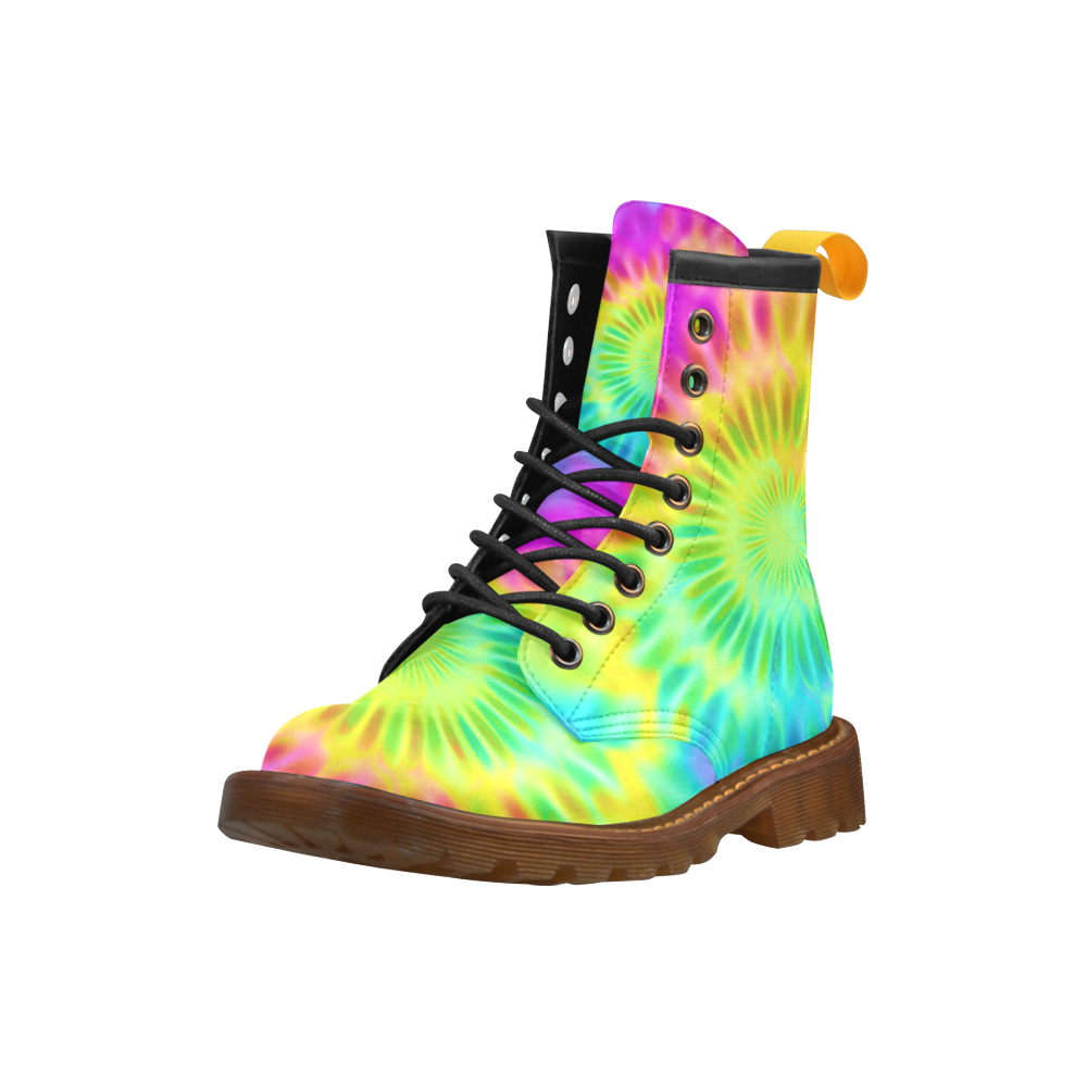 Magic Fractal Flower Neon Colored High Grade PU Leather Martin Boots For Women Model 402H