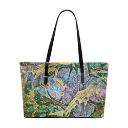 Abstract Green Watercolor Brush Painting with Gold Euramerican Tote Bag/Large (Model 1656)