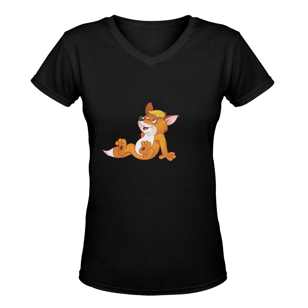 Sitting Fox Cub Women's Deep V-neck T-shirt (Model T19)