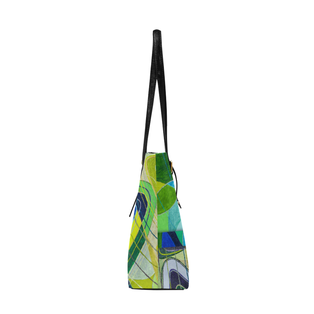 Abstract Geometric Fabric Painting Blue Green Euramerican Tote Bag/Large (Model 1656)