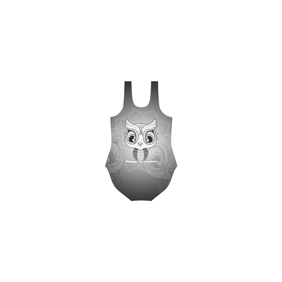 Cute owl, mandala design black and white Vest One Piece Swimsuit (Model S04)