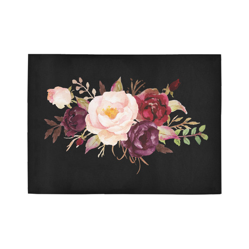 Burgundy Pink Watercolor Roses Floral Area Rug7'x5'