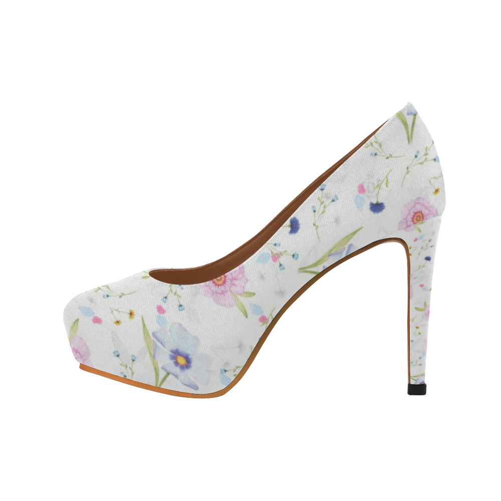 cute floral pink and blue Women's High Heels (Model 044) | ID: D1842194