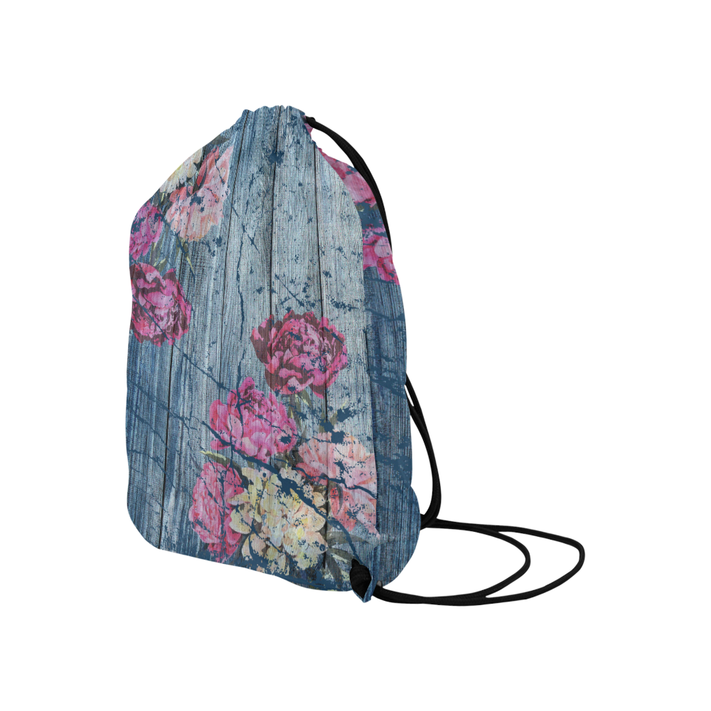 Shabby chic with painted peonies Large Drawstring Bag Model 1604 (Twin Sides)  16.5"(W) * 19.3"(H)