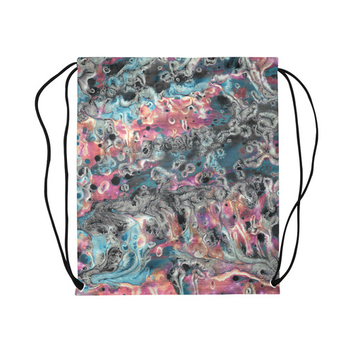 Acryl Paint Flowing Brushe Strokes Cyan Salmon Bla Large Drawstring Bag Model 1604 (Twin Sides)  16.5"(W) * 19.3"(H)