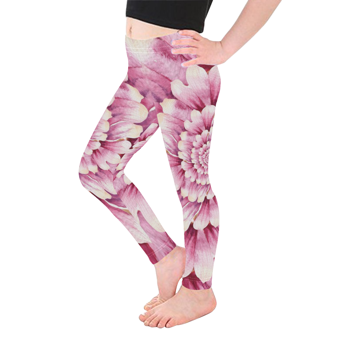 Flower Swirls Kid's Ankle Length Leggings (Model L06)