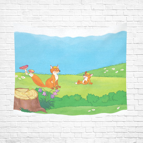Cute Foxes Cotton Linen Wall Tapestry 60"x 51"