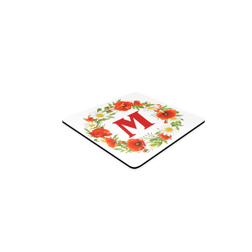 Monogram, Poppy Wreath. Square Coaster
