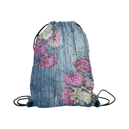 Shabby chic with painted peonies Large Drawstring Bag Model 1604 (Twin Sides)  16.5"(W) * 19.3"(H)