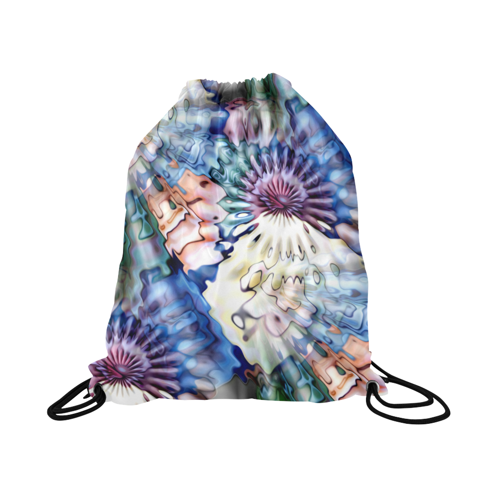 Magic Waves Ripples Blue Lilac Cream Large Drawstring Bag Model 1604 (Twin Sides)  16.5"(W) * 19.3"(H)