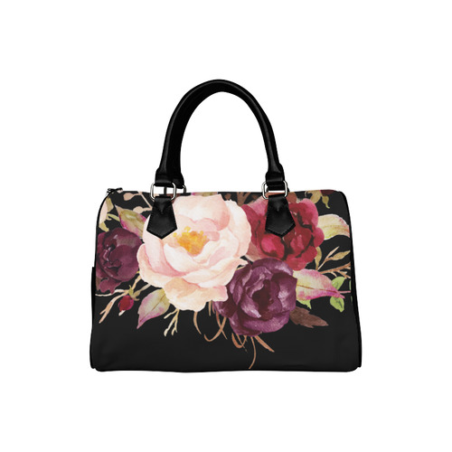 Burgundy Pink Watercolor Roses Floral Boston Handbag (Model 1621)