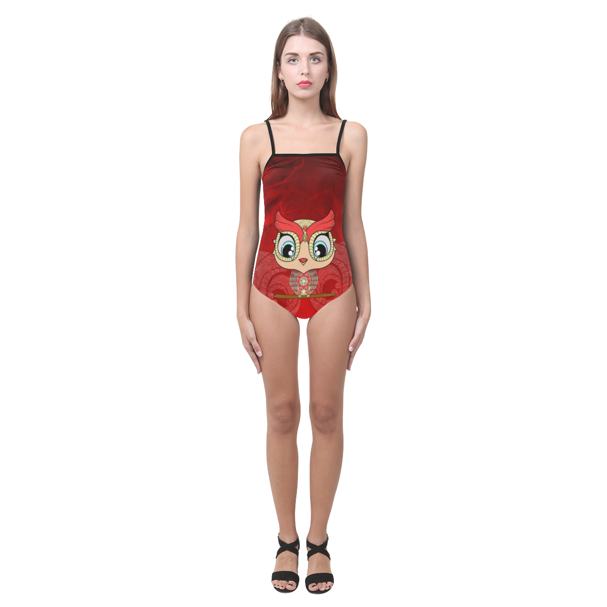 Cute owl, mandala design colorful Strap Swimsuit ( Model S05)