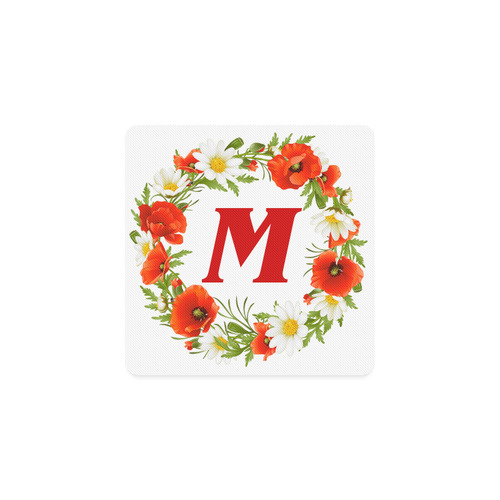 Monogram, Poppy Wreath. Square Coaster