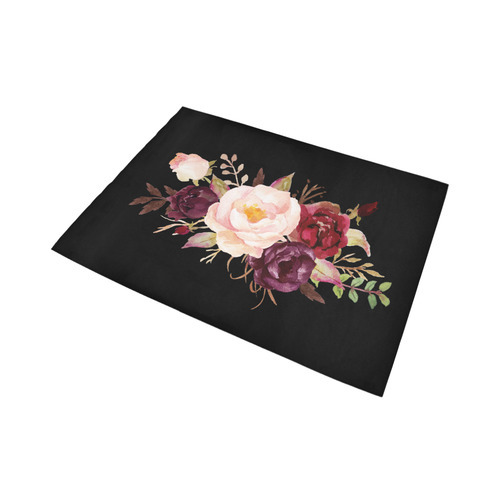 Burgundy Pink Watercolor Roses Floral Area Rug7'x5'