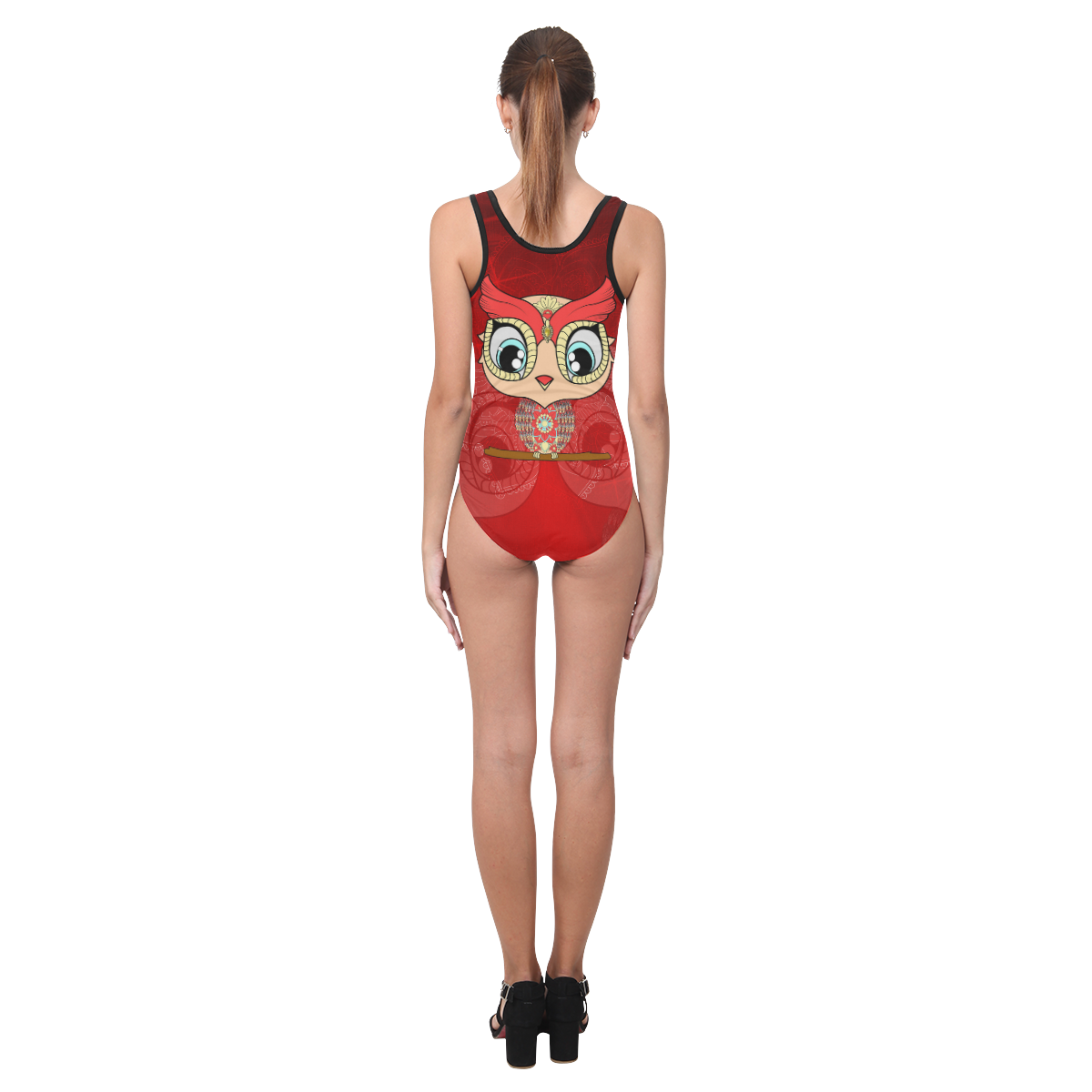 Cute owl, mandala design colorful Vest One Piece Swimsuit (Model S04)