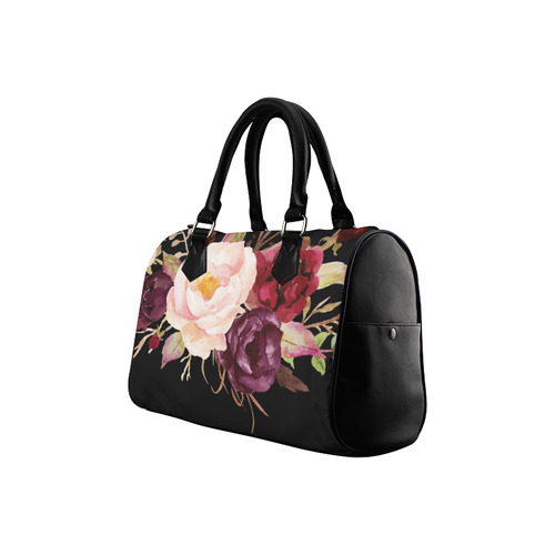 Burgundy Pink Watercolor Roses Floral Boston Handbag (Model 1621)