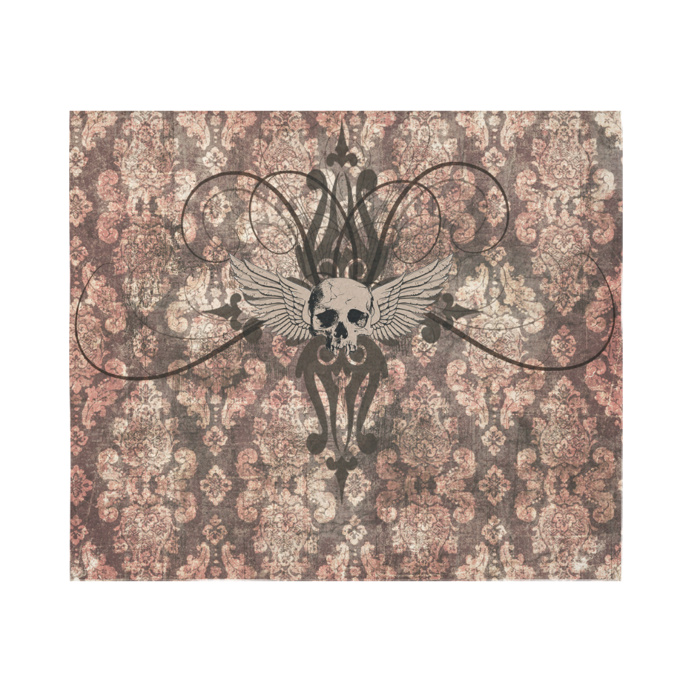 Grunge Gold Distressed Skull Steampunk Print Cotton Linen Wall Tapestry 60"x 51"