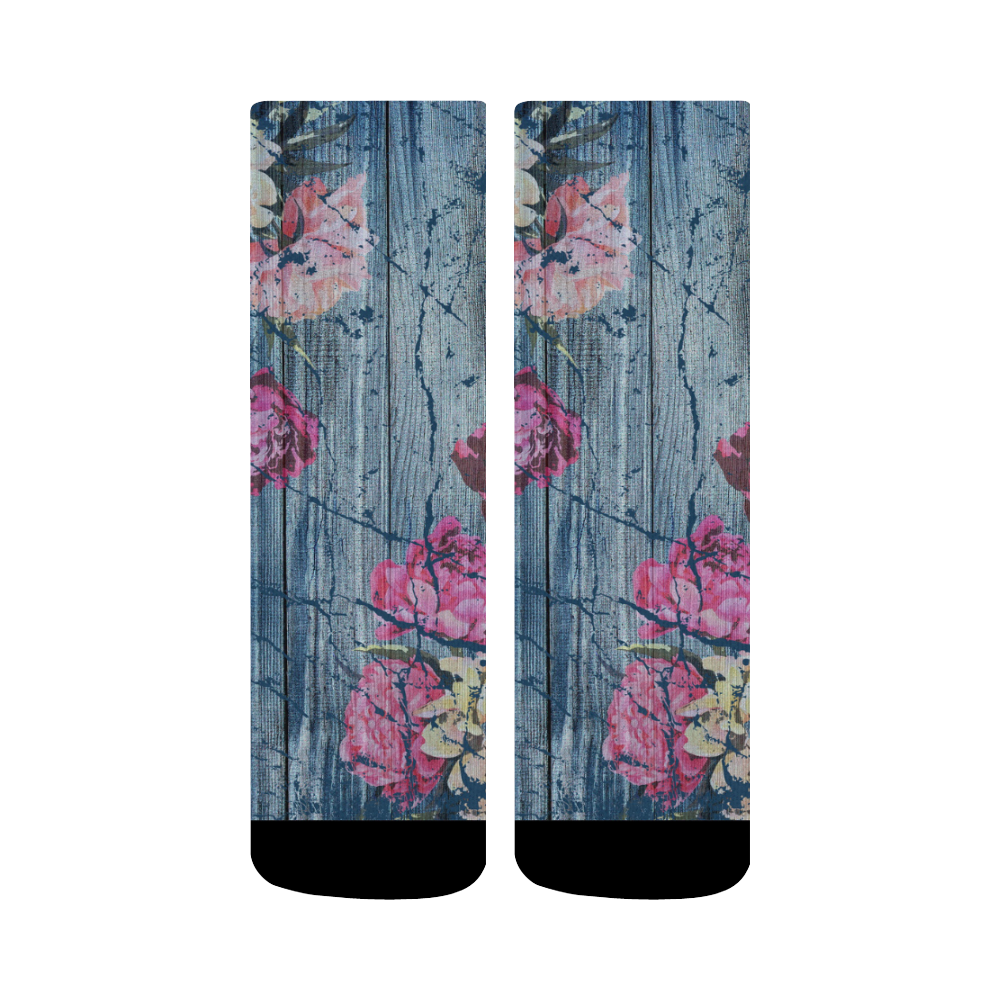 Shabby chic with painted peonies Crew Socks