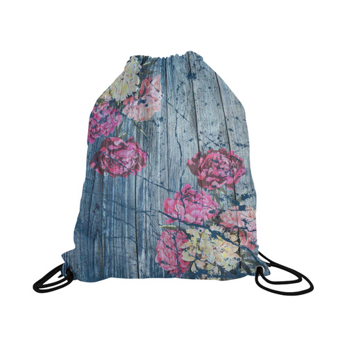 Shabby chic with painted peonies Large Drawstring Bag Model 1604 (Twin Sides)  16.5"(W) * 19.3"(H)