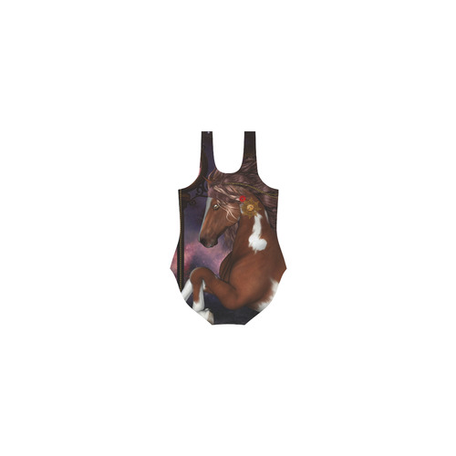 Awesome steampunk horse with clocks gears Vest One Piece Swimsuit (Model S04)