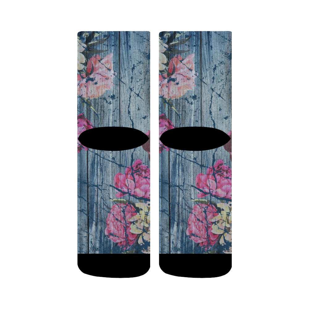 Shabby chic with painted peonies Crew Socks