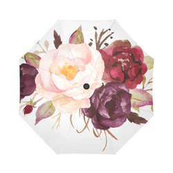 Burgundy Pink Watercolor Roses Floral Auto-Foldable Umbrella (Model U04)