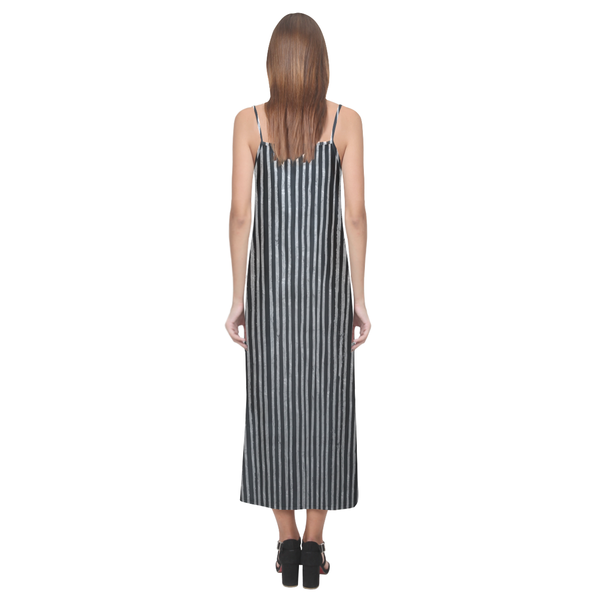 Stylish silver strip V-Neck Open Fork Long Dress(Model D18)
