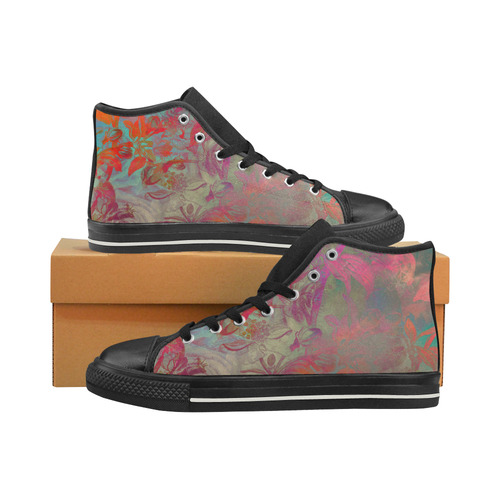 flowers roses High Top Canvas Women's Shoes/Large Size (Model 017)