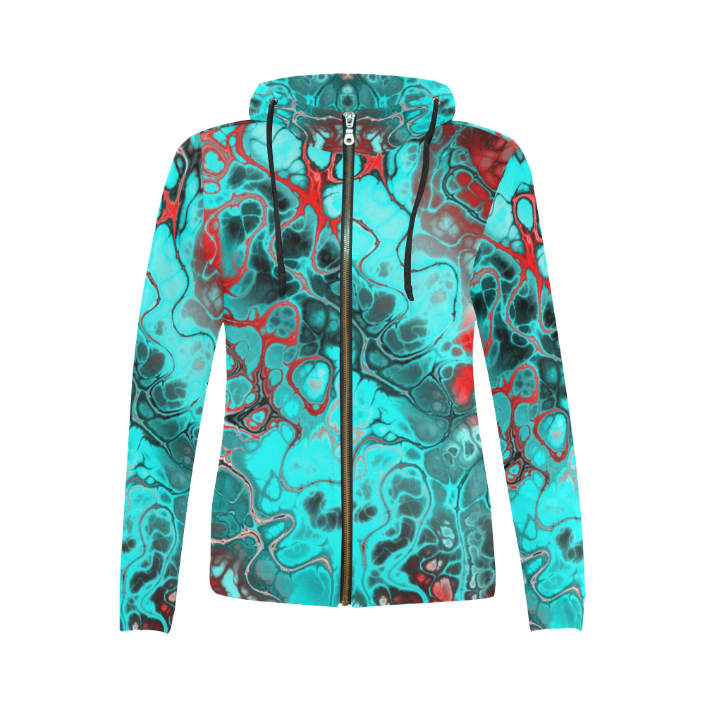 awesome fractal 35G by JamColors All Over Print Full Zip Hoodie for Women (Model H14)