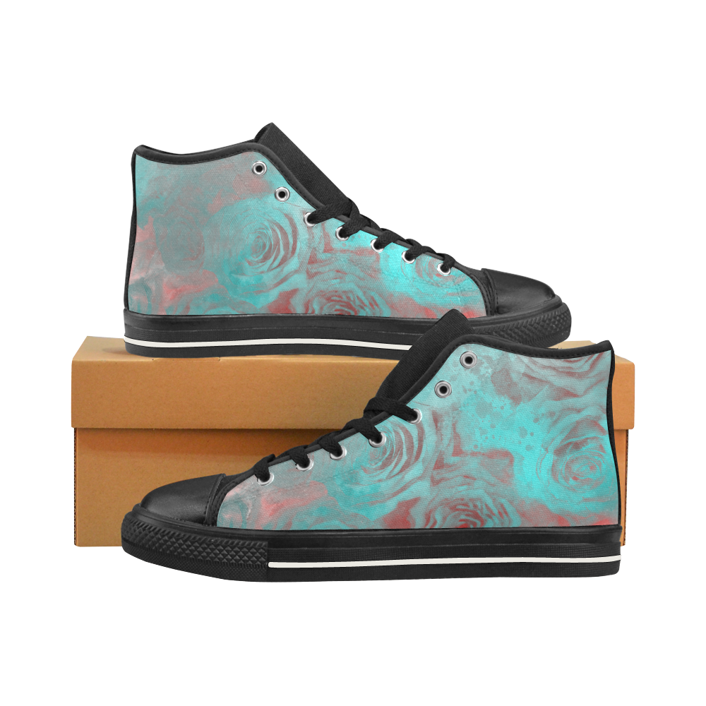 flowers roses Men’s Classic High Top Canvas Shoes /Large Size (Model 017)