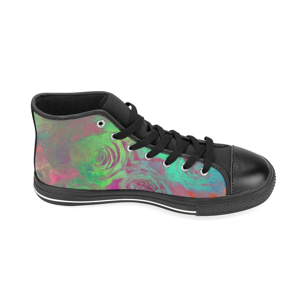 flowers roses High Top Canvas Women's Shoes/Large Size (Model 017)