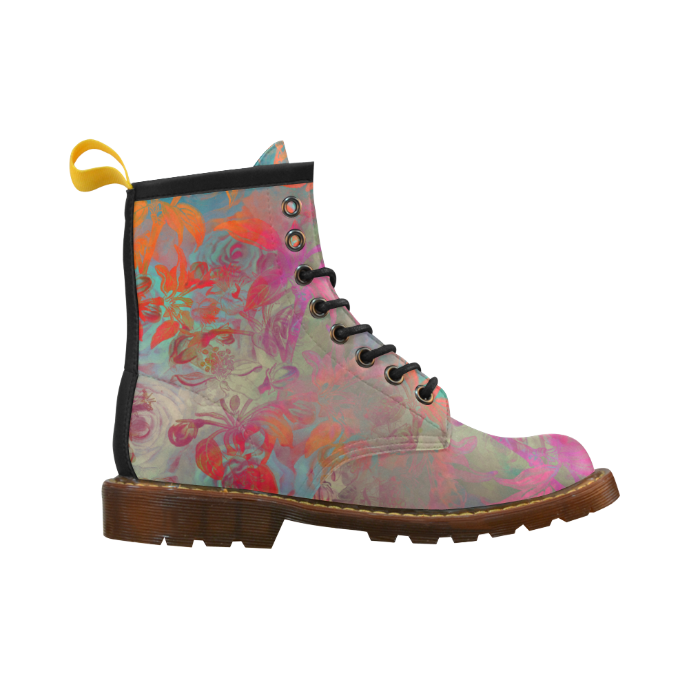 flowers roses High Grade PU Leather Martin Boots For Women Model 402H
