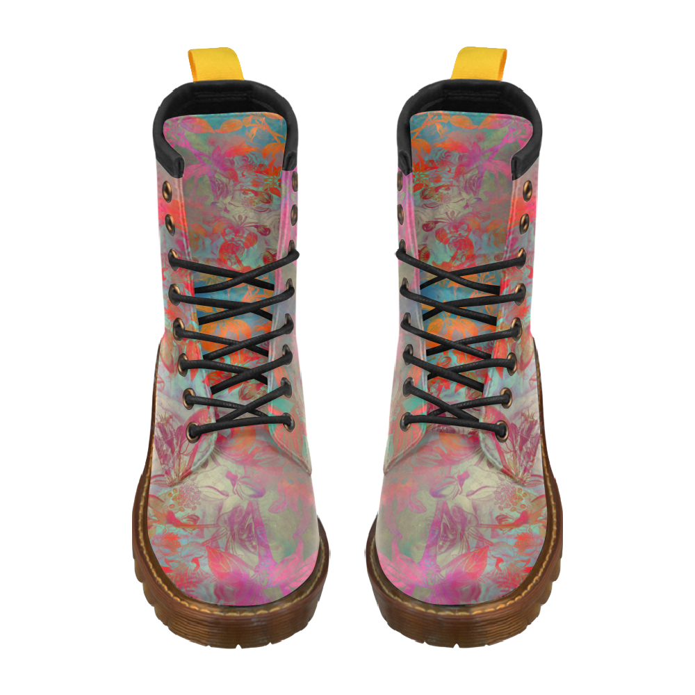 flowers roses High Grade PU Leather Martin Boots For Women Model 402H