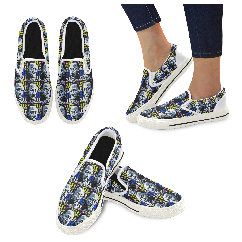 FIGHT THE POWER-2 MLK TILED Women's Slip-on Canvas Shoes/Large Size (Model 019)