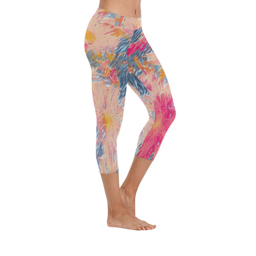 amazing Floral 617A by FeelGood Women's Low Rise Capri Leggings (Invisible Stitch) (Model L08)