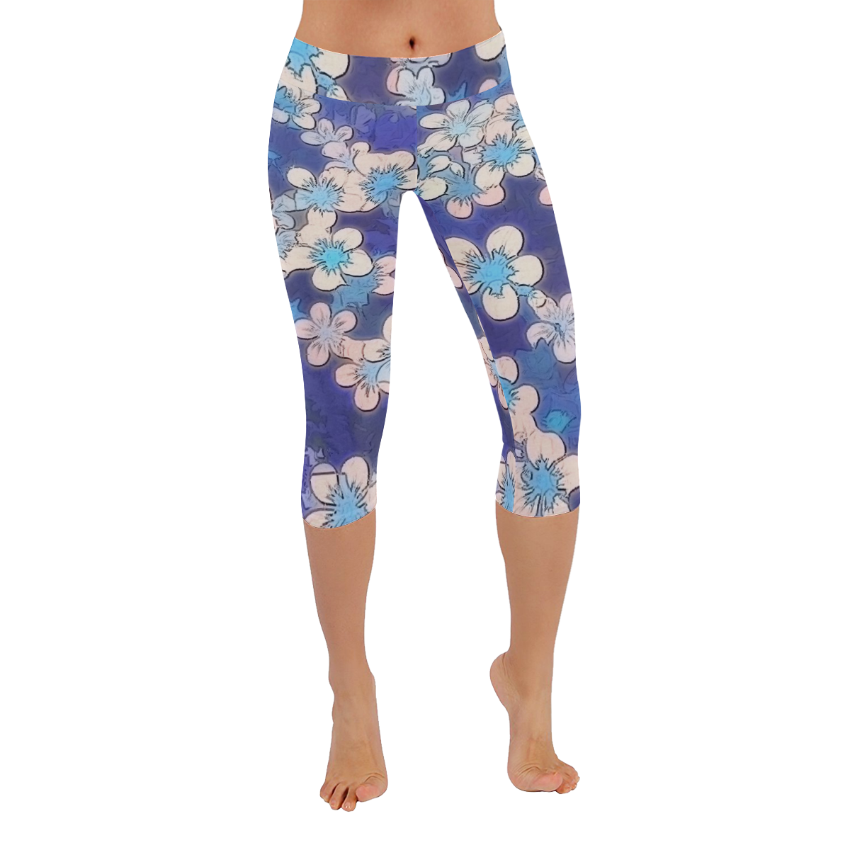 lovely floral 29 C by FeelGood Women's Low Rise Capri Leggings (Invisible Stitch) (Model L08)
