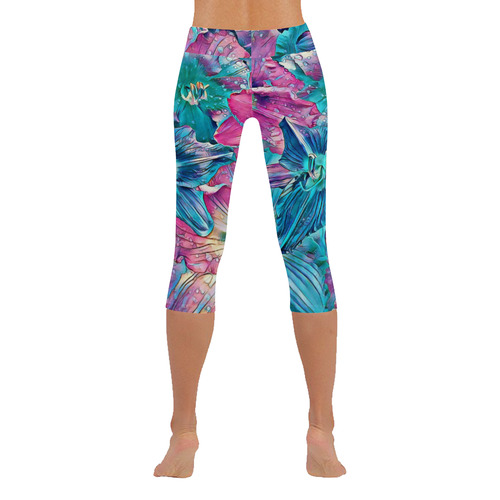 wonderful floral 22B  by FeelGood Women's Low Rise Capri Leggings (Invisible Stitch) (Model L08)