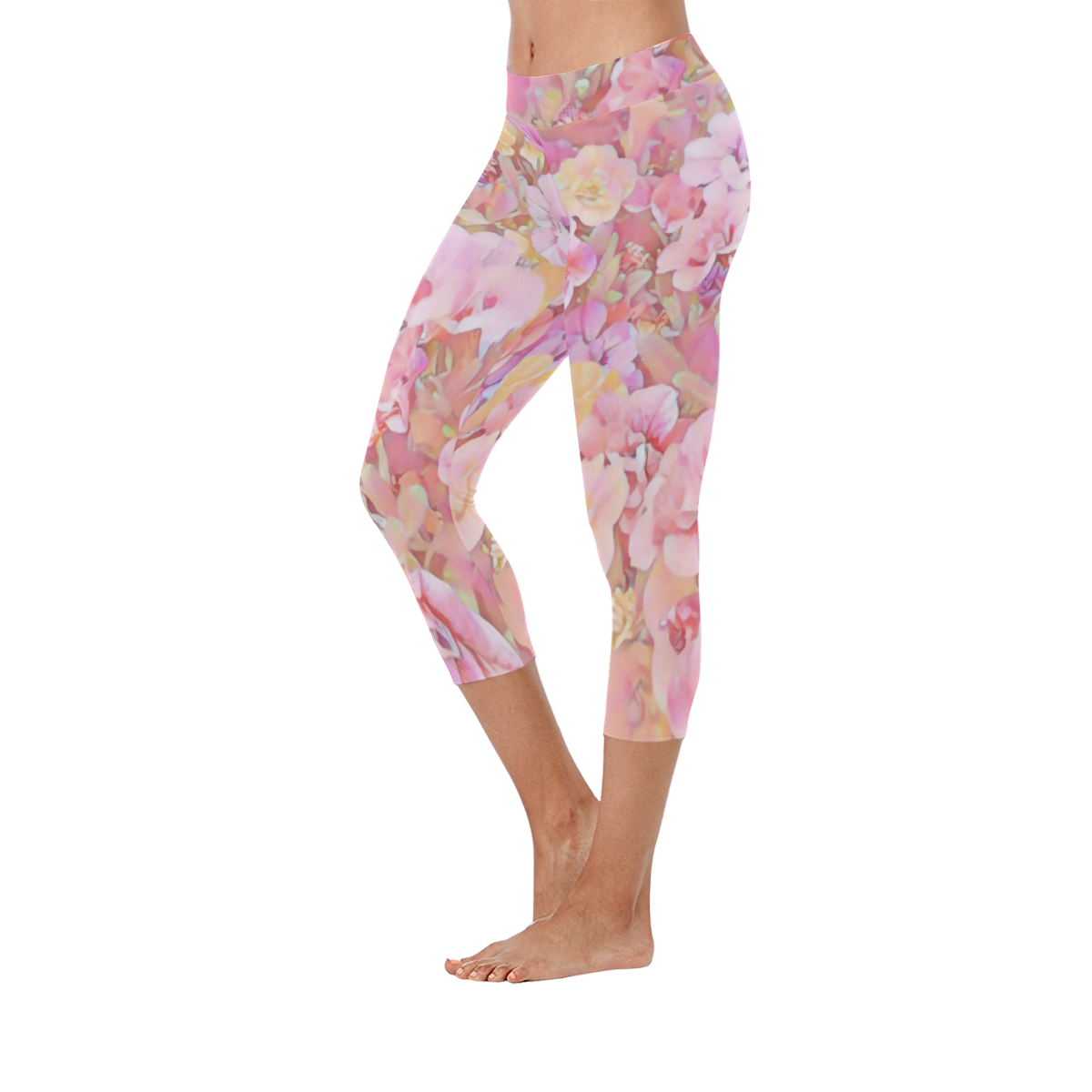 Lovely Floral 36A by FeelGood Women's Low Rise Capri Leggings (Invisible Stitch) (Model L08)