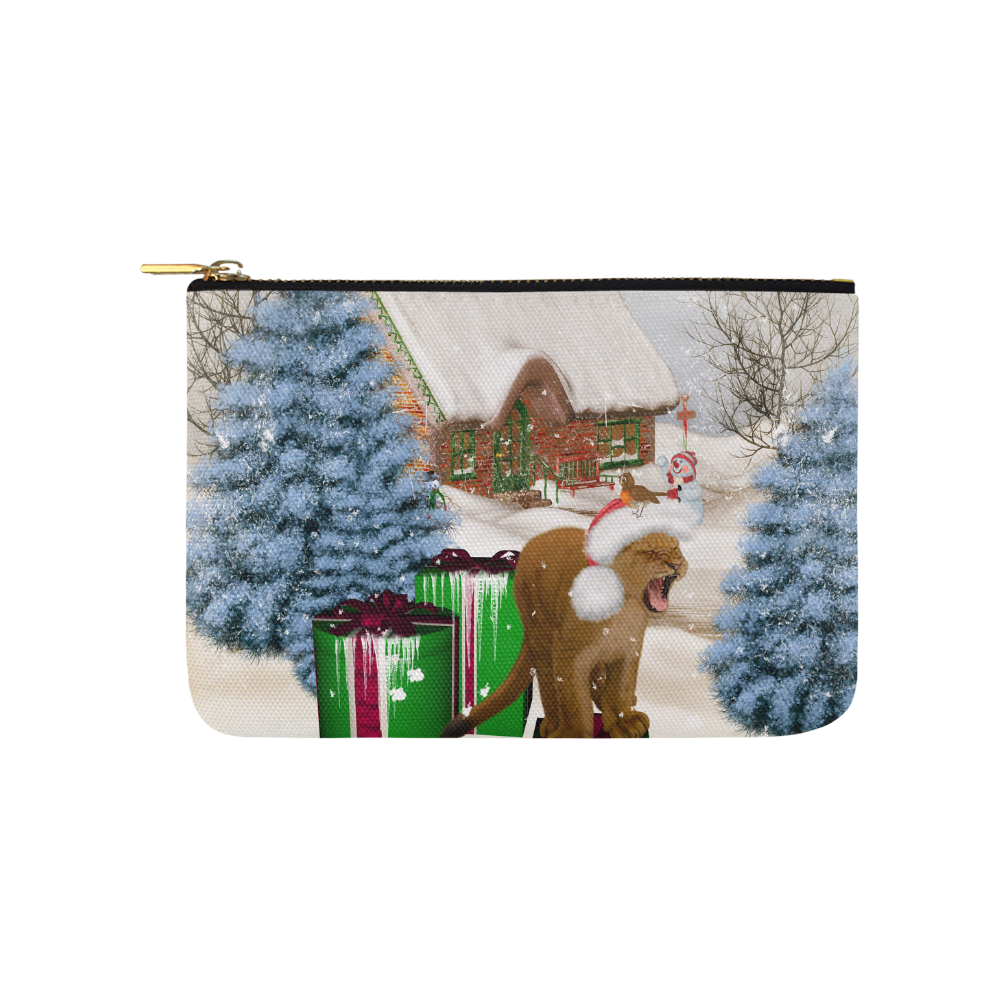 Christmas cute little lion with christmas hat Carry-All Pouch 9.5''x6''