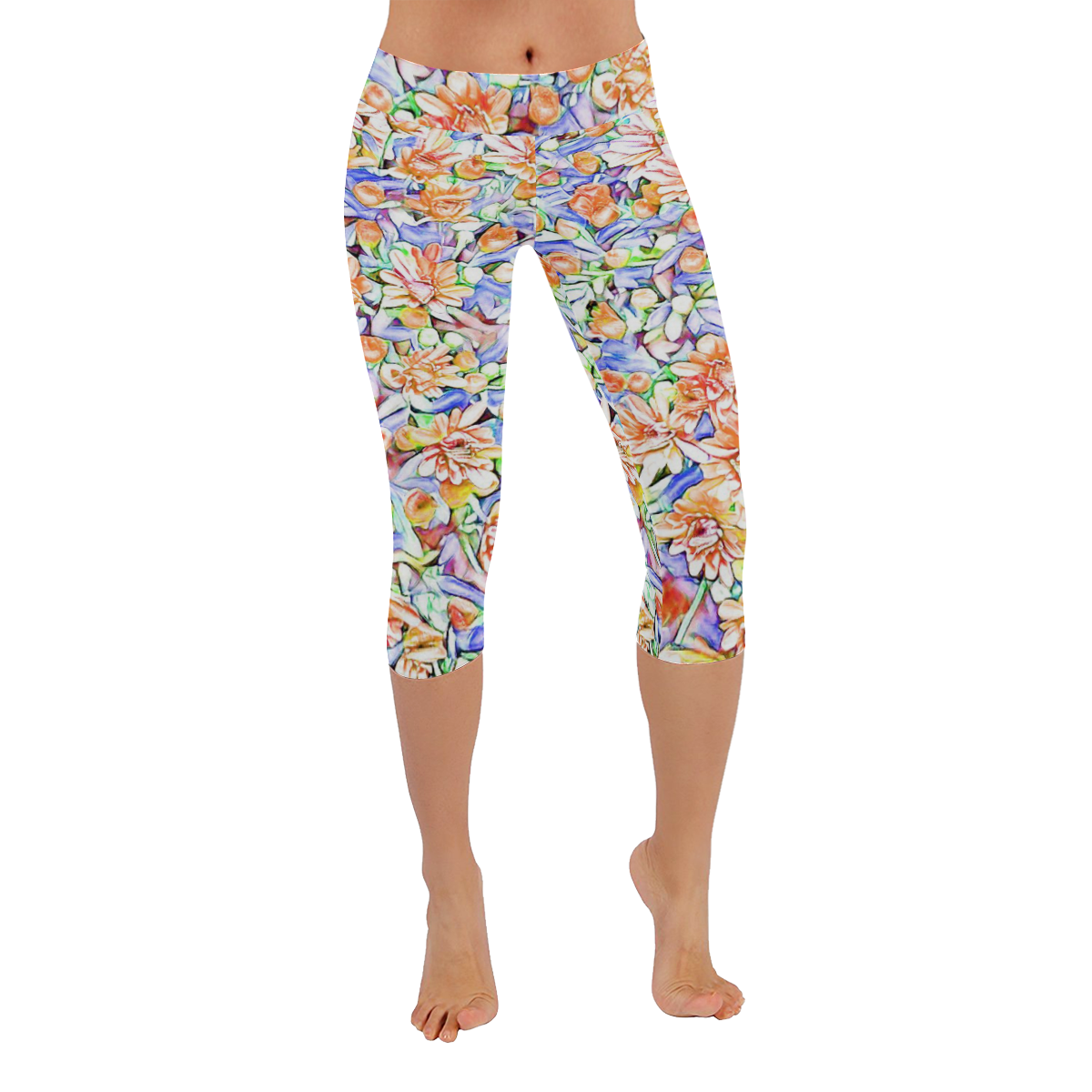 lovely floral 31D by FeelGood Women's Low Rise Capri Leggings (Invisible Stitch) (Model L08)