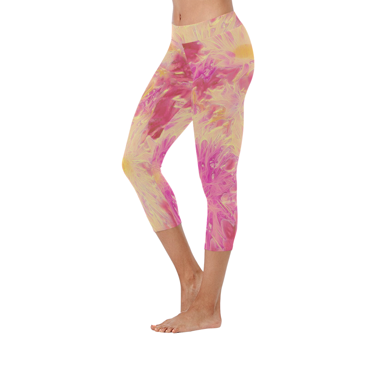 amazing Floral 617B by FeelGood Women's Low Rise Capri Leggings (Invisible Stitch) (Model L08)