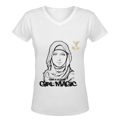 Girl Magic T Hijab V Neck Women's Deep V-neck T-shirt (Model T19)