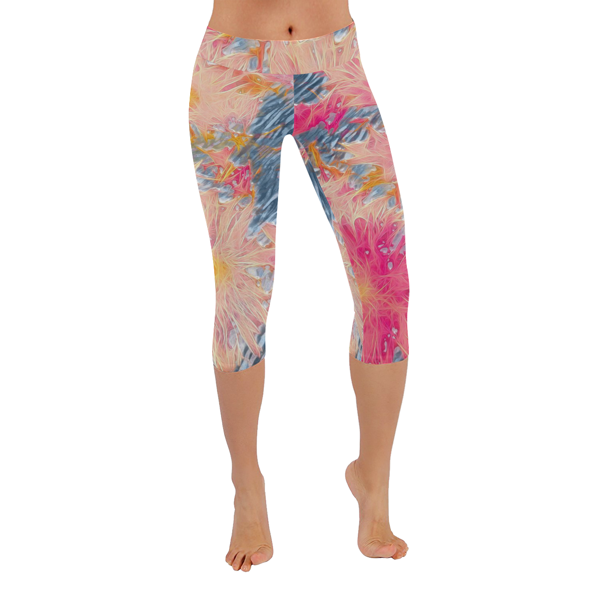 amazing Floral 617A by FeelGood Women's Low Rise Capri Leggings (Invisible Stitch) (Model L08)