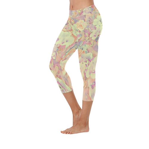 Lovely Floral 36B by FeelGood Women's Low Rise Capri Leggings (Invisible Stitch) (Model L08)