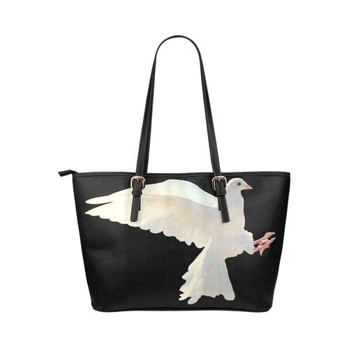 White Dove Peace Symbol Nature Bird Leather Tote Bag/Small (Model 1651)
